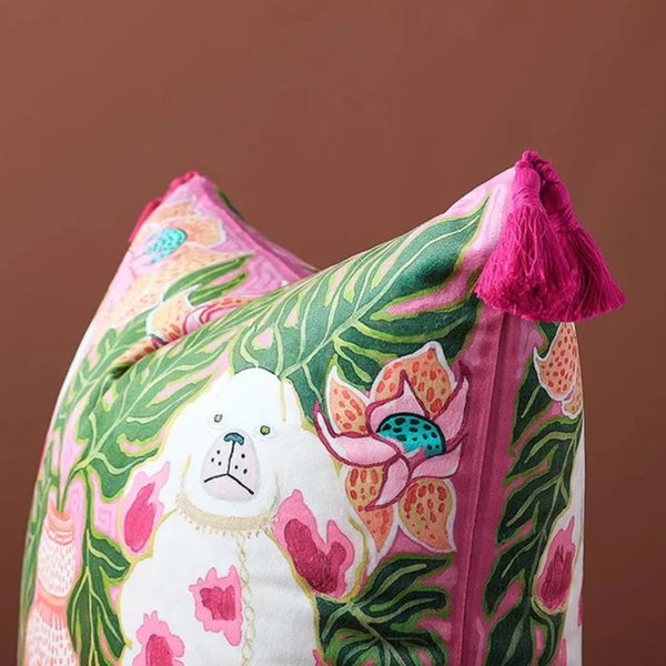 Blush Pink Dog Tassel Cushion Cover