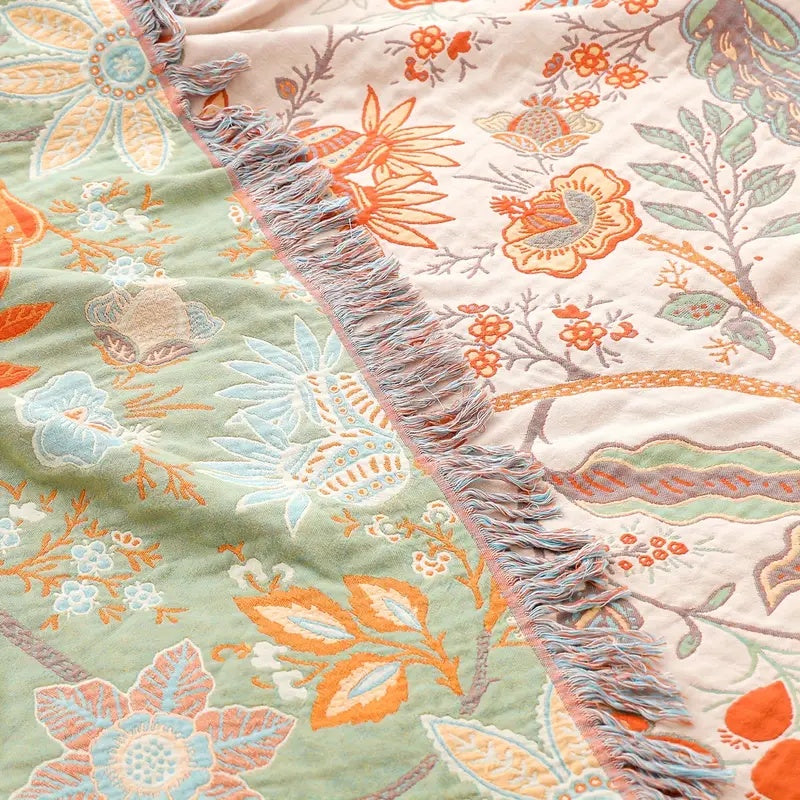 Rustic Floral Boho Blanket | 100% Cotton Floral Blanket